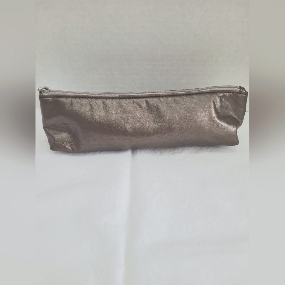 Nordstrom Metallic Pewter Logo Cosmetic Bag 9x4x2